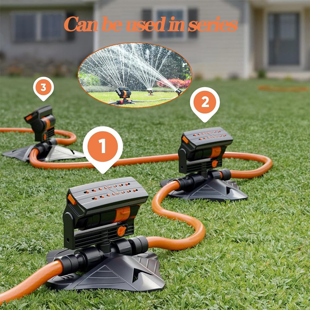 Arroseur Oscillant 16 Buses,Arroseur de Jardin Automatique à Gazon à Grande Base avec Raccord Rapide,Largeur,Portée et Débit Réglables,Arroseur carré pour l'irrigation,Système d'irrigation