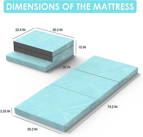 Miniatura 5 de Trifold Mattress, Single Foldable Floor Mattress 3 inch Memory Foam with Washable Cover Non-Slip Bottom, Tri Folding Bed Topper for Guest & Travel