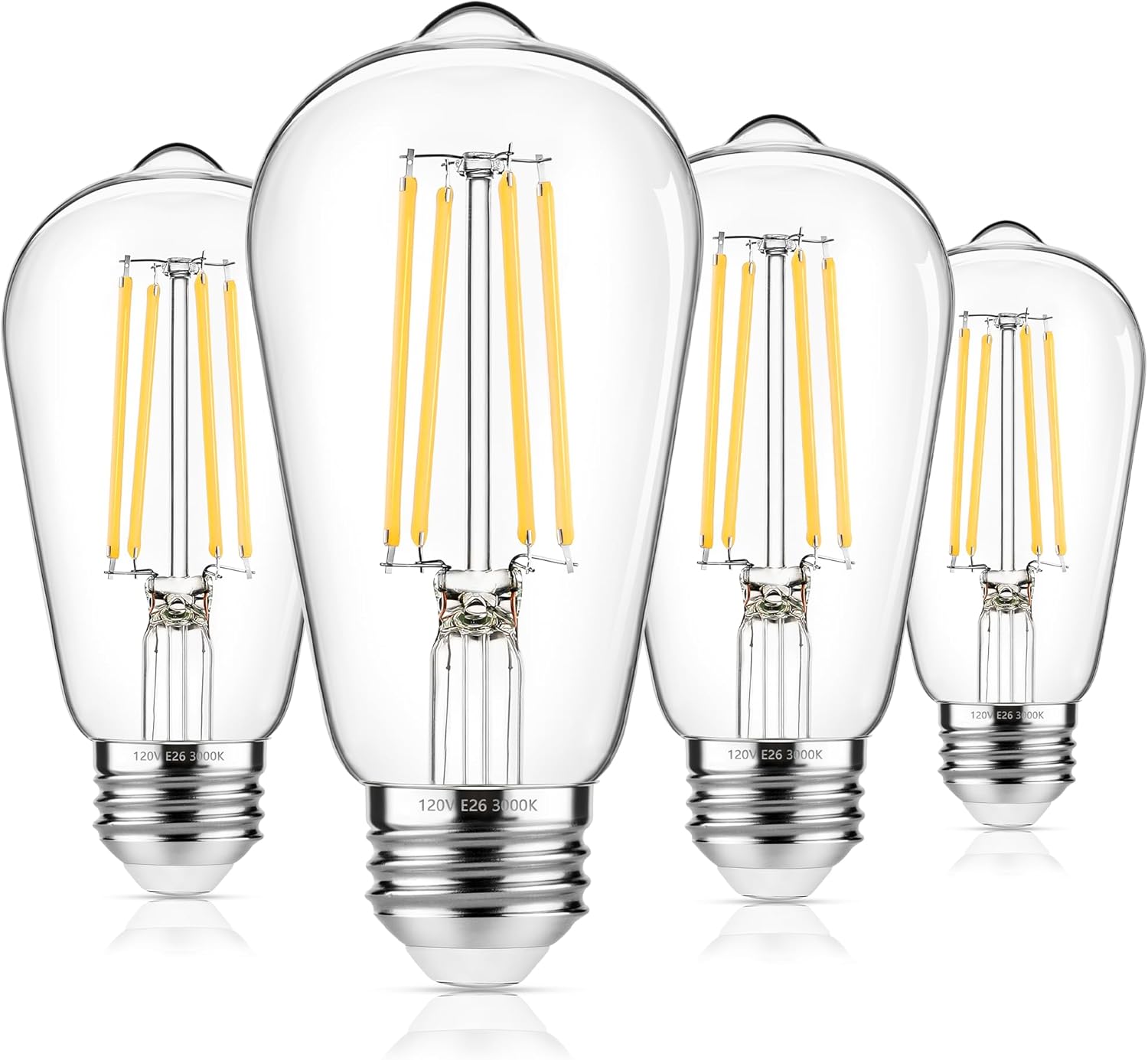 4-Pack Vintage Edison Bulbs 60W Equivalent, 850LM 6W LED Light Bulb Soft White 3000K, ST58 Filament Lighting E26 Base, Non-Dimmable 4 Soft White
