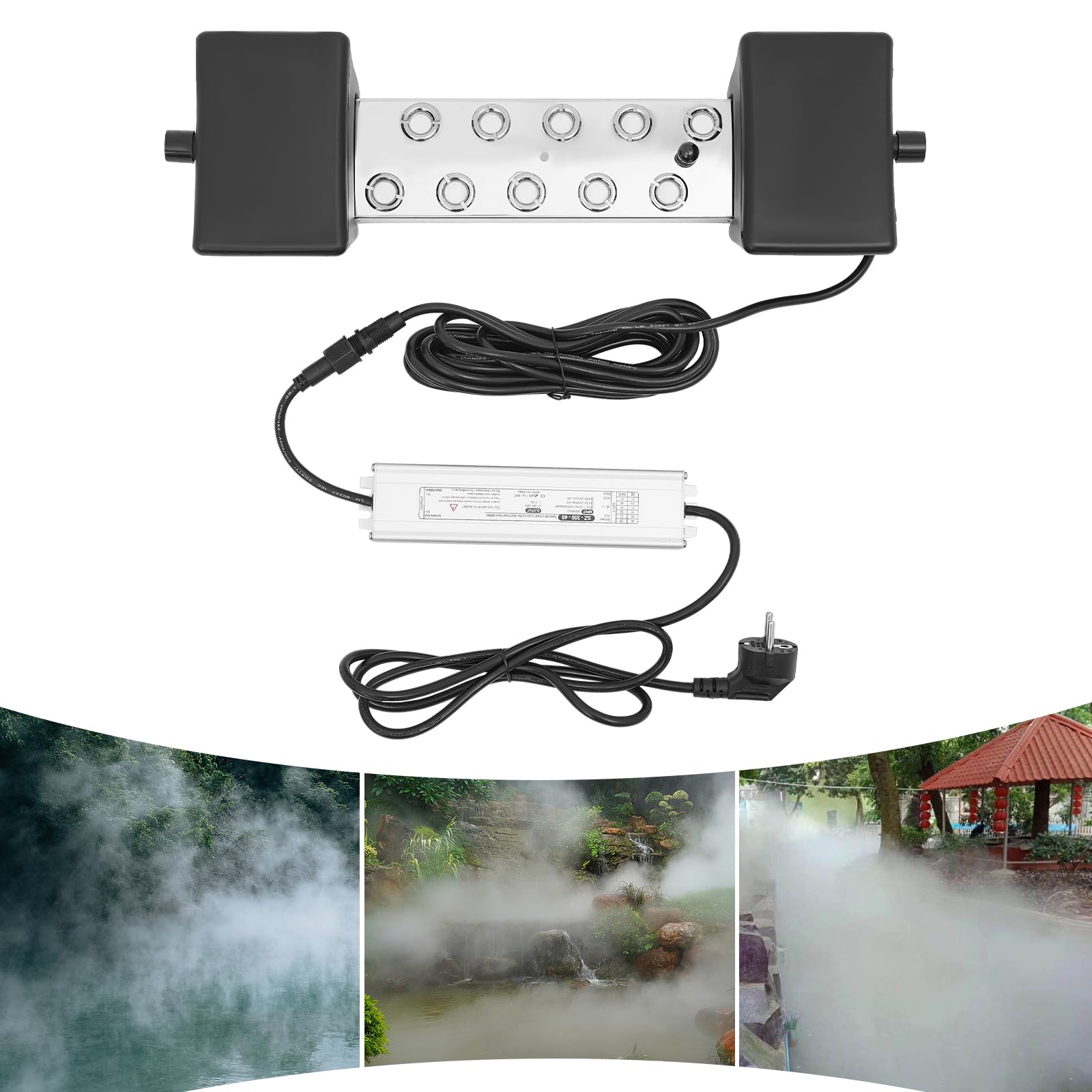 Profi 10-Kopf Ultraschall Nebelgerät 350W Industrietauglicher Nebelgenerator mit Wasserschutz, 7L/h Nebelvolumen für Gärten/Teiche/Events, Hotels und Gewächshäuser (Stil 1)