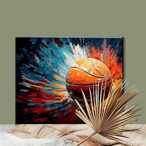 Miniatura 2 de Aihonmin Pintura por números, tema de baloncesto, kit de pintura al óleo para niños y adultos, pintura de dibujo de 16 x 20 pulgadas, pigmento