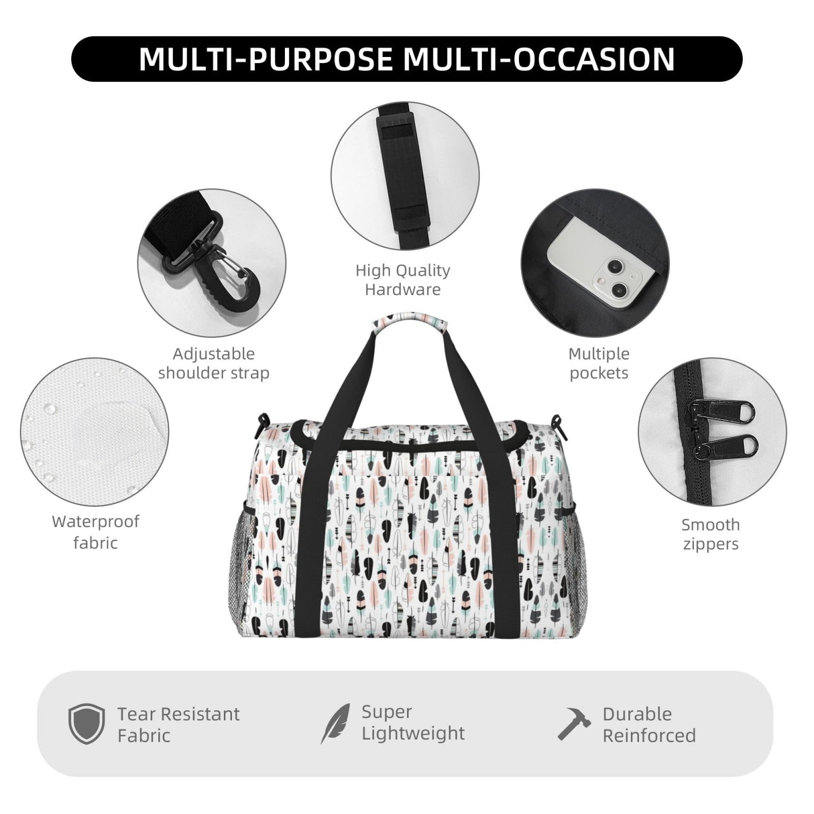 Pióro. Torba na ramię Kobiety Mężczyźni Torba podróżna Crossbody Torebka Torba na ramię Torebki robocze Codzienna torba Hobo