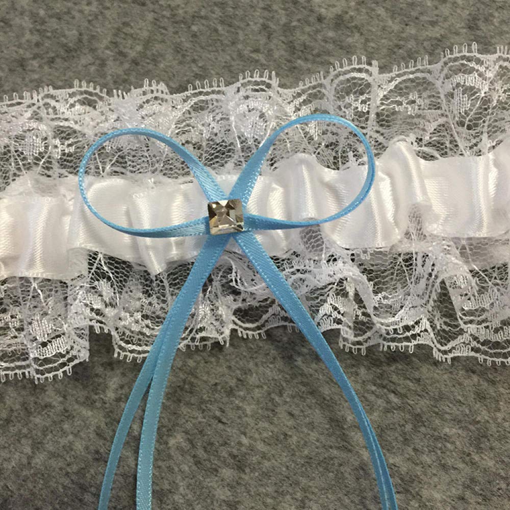 Jarretière en Dentelle avec, jarretière de Mariage nœud-Bleu Ciel_Taille Unique, Cadeaux Jarretière personnalisée (Taille Unique Blanche)