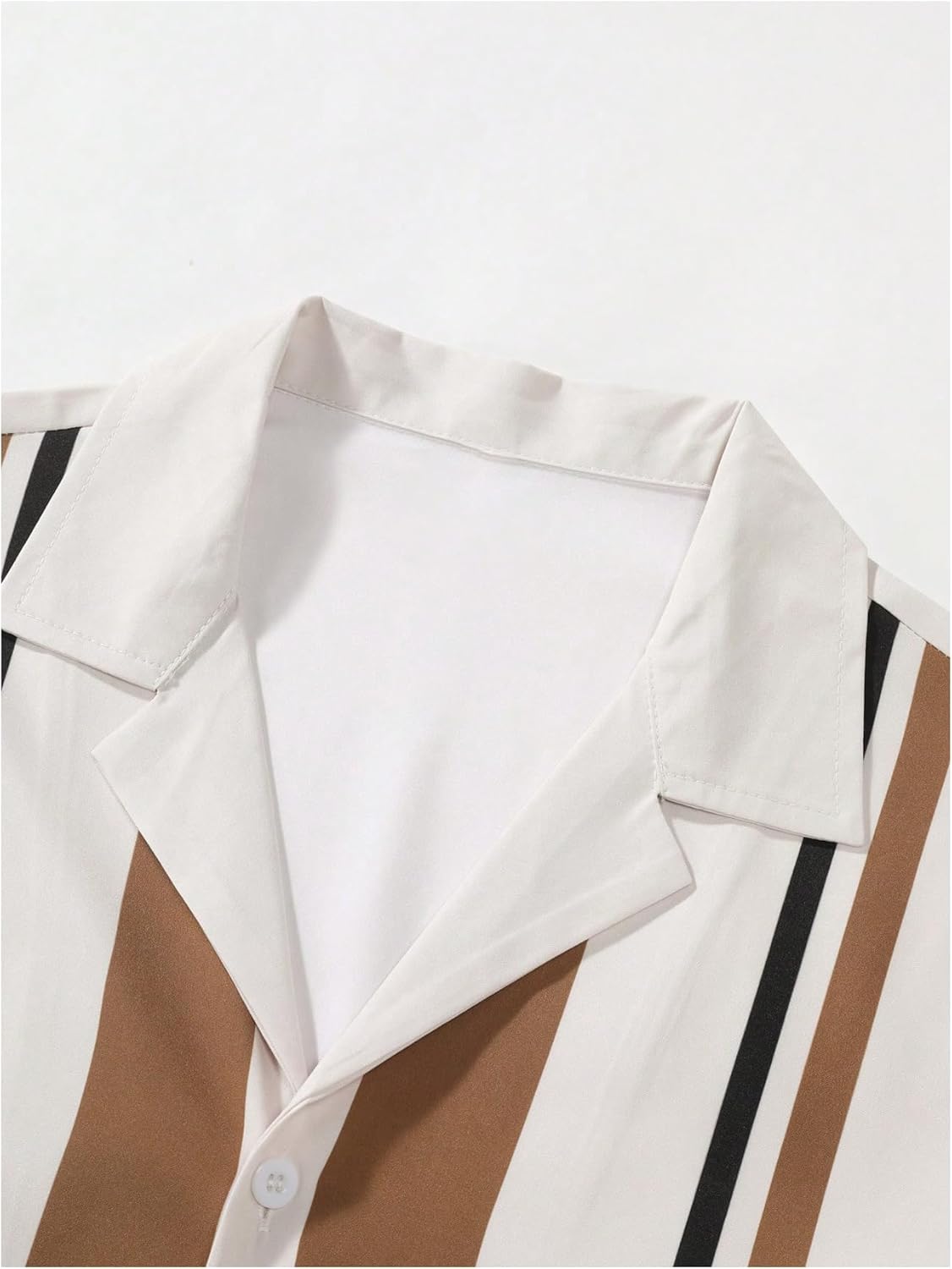 OYOANGLE Men's Striped Print Button Down Shirts Short Sleeve Collared Neck Shirts Top - Image 2