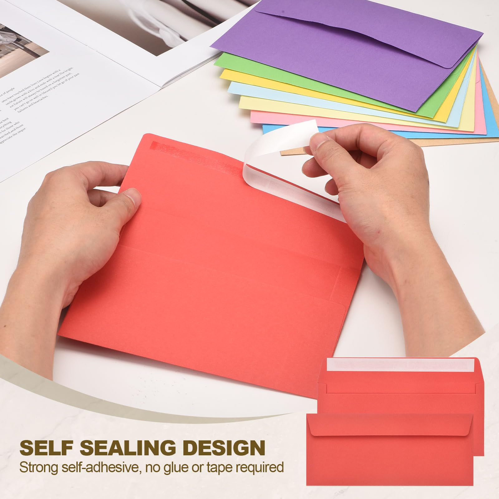PATIKIL 100 Pack Red #10 Business Envelopes, Colored Self Seal Letter Size Envelopes for Business Mailing Office Checks Invitation, 24.1 x 10.5 cm - Image 4