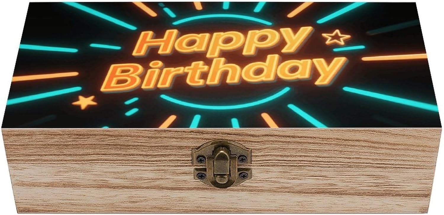 Decorative Keepsake Box Wooden Storage Boxes with Hinged Lid Handmade Happy Birthday Wood Organizer Memory Treasure Box for Jewelry Craft Card Photo Storage Wedding Bridal Shower Gifts