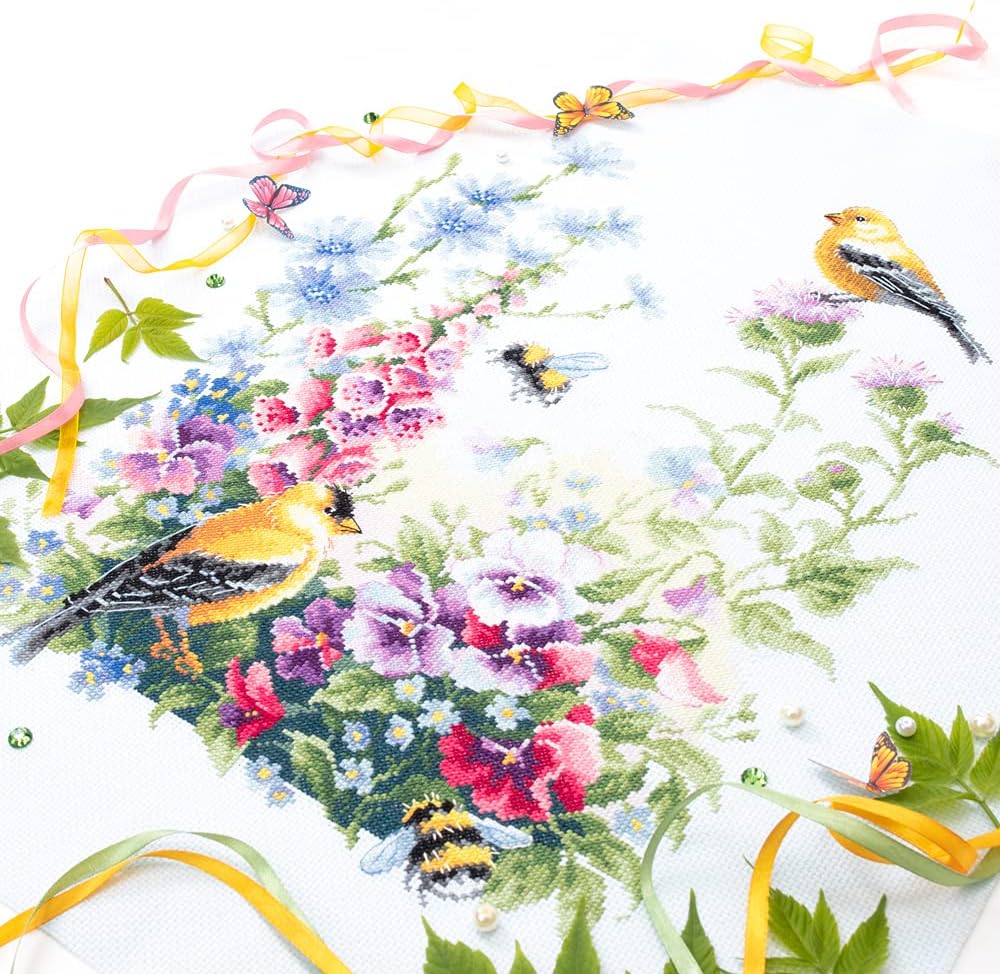 Magic needle Zweigart Edition Cross Stitch Set, Summer Song Counted Embroidery Pattern on Needlepoint Canvas, 31 x 40 cm