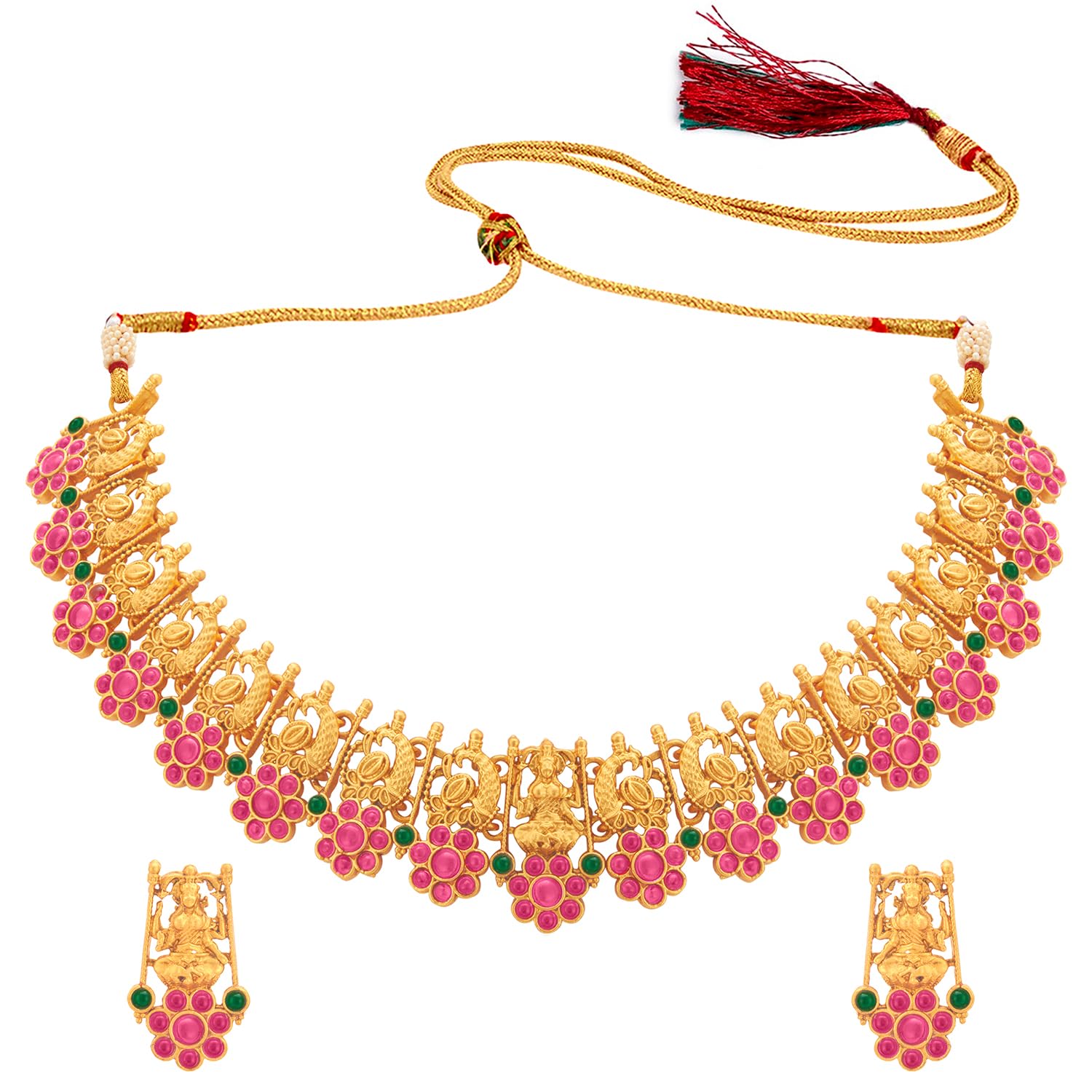 Peora Gold Plated Traditional Temple Jewellery Goddess Laxmi Choker Necklace with Drop Earrings for Women Girls (B08CRDGFYL) Amazon Price History, Amazon Price Tracker