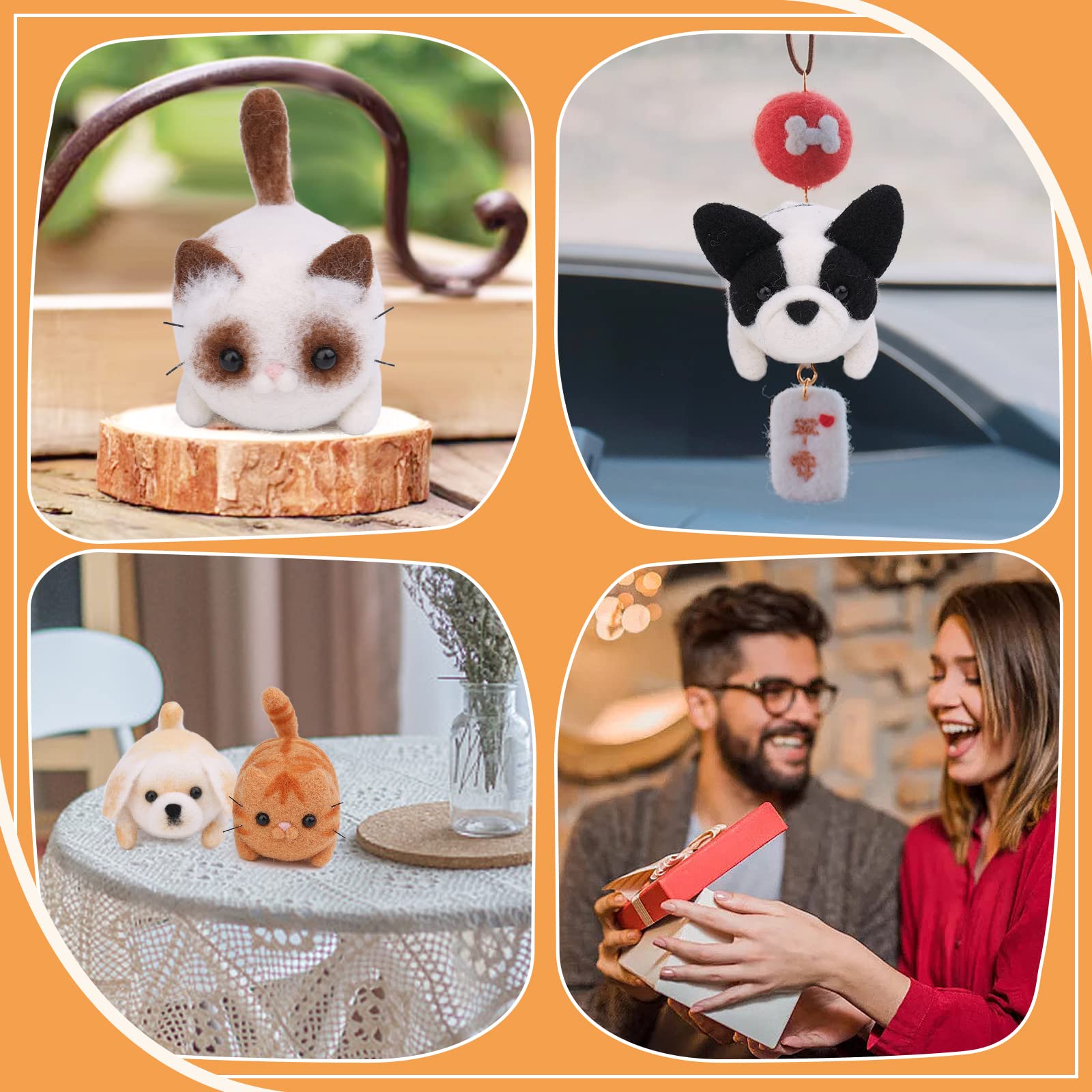 Doxiru Juego de fieltro punzonado de 12 piezas, fabricación de animales, juegos de fieltro punzonado con instrucciones de fieltro, decoración del hogar, regalo de cumpleaños