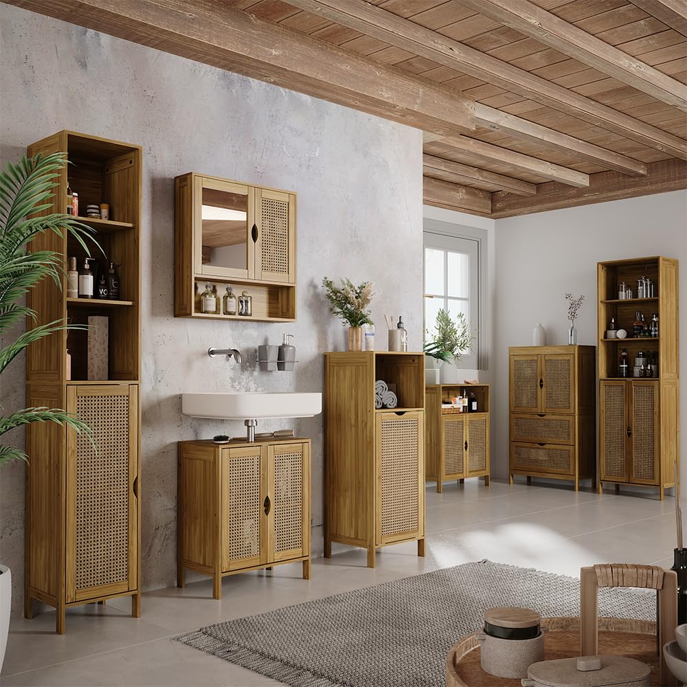 Vicco Armoire Midischrank Liora, Bambou, 60x80cm, pour Le Rangement des Accessoires de Salle de Bain et des Serviettes