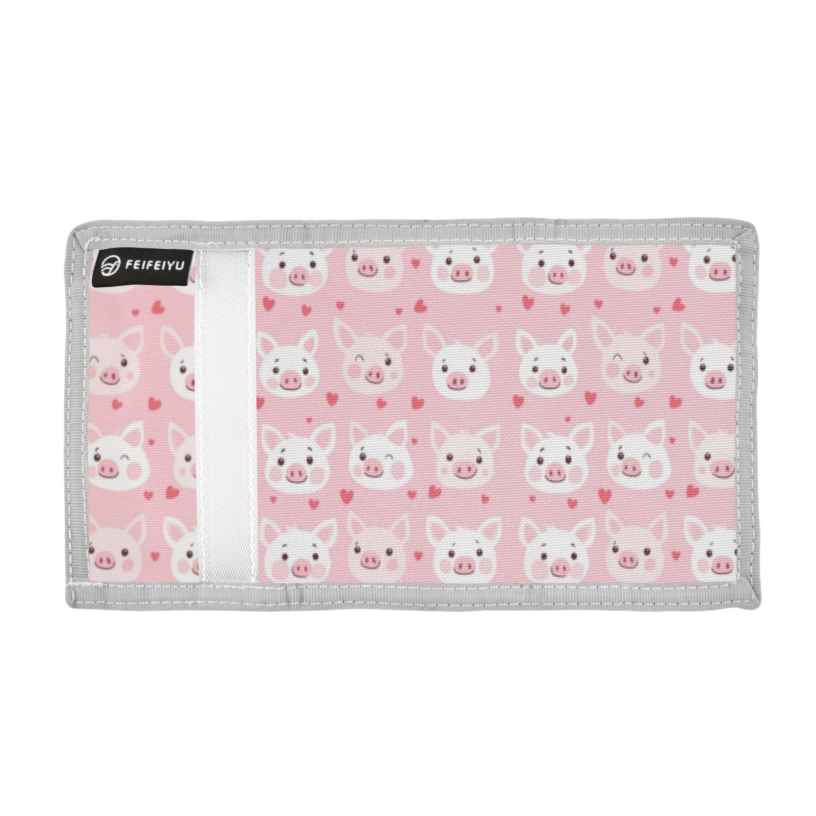 Wusikd Pig Face Kids Wallet for Boys Girls Pink Hearts Toddler Trifold Wallet Novelty Wallet for Teens Women Men