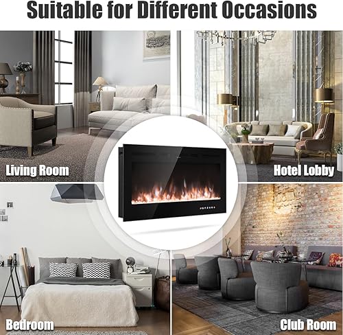 Miniatura 8 de Hysache - Chimenea eléctrica de 36 pulgadas, calentador de chimenea empotrado de 750 W1500 W con 9 colores de llama disponibles y 5 brillo, control