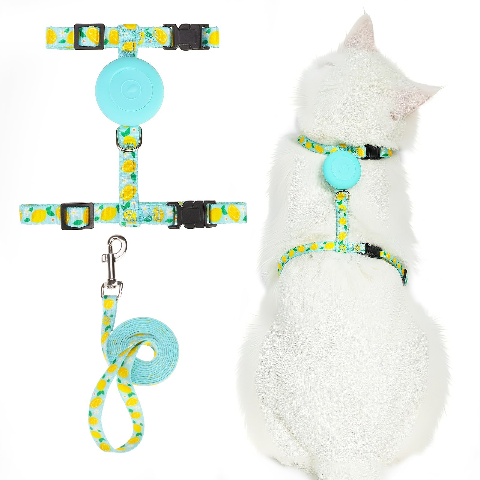 PUPTECK Adjustable Cat Harness and Leash Set Escape Proof Kitten Strap Collar for Walking Travel, Lemon Pattern