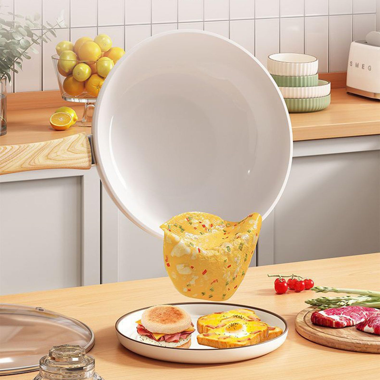 Ceramiczna Patelnia Wok, Woks Bez Powłoki Domowej I Paszterze Nonstick, Gładka Oszklona Powierzchnia, Przybory Kuchenne Do Indukcji I Pieców Gazowych(Size:32CM)
