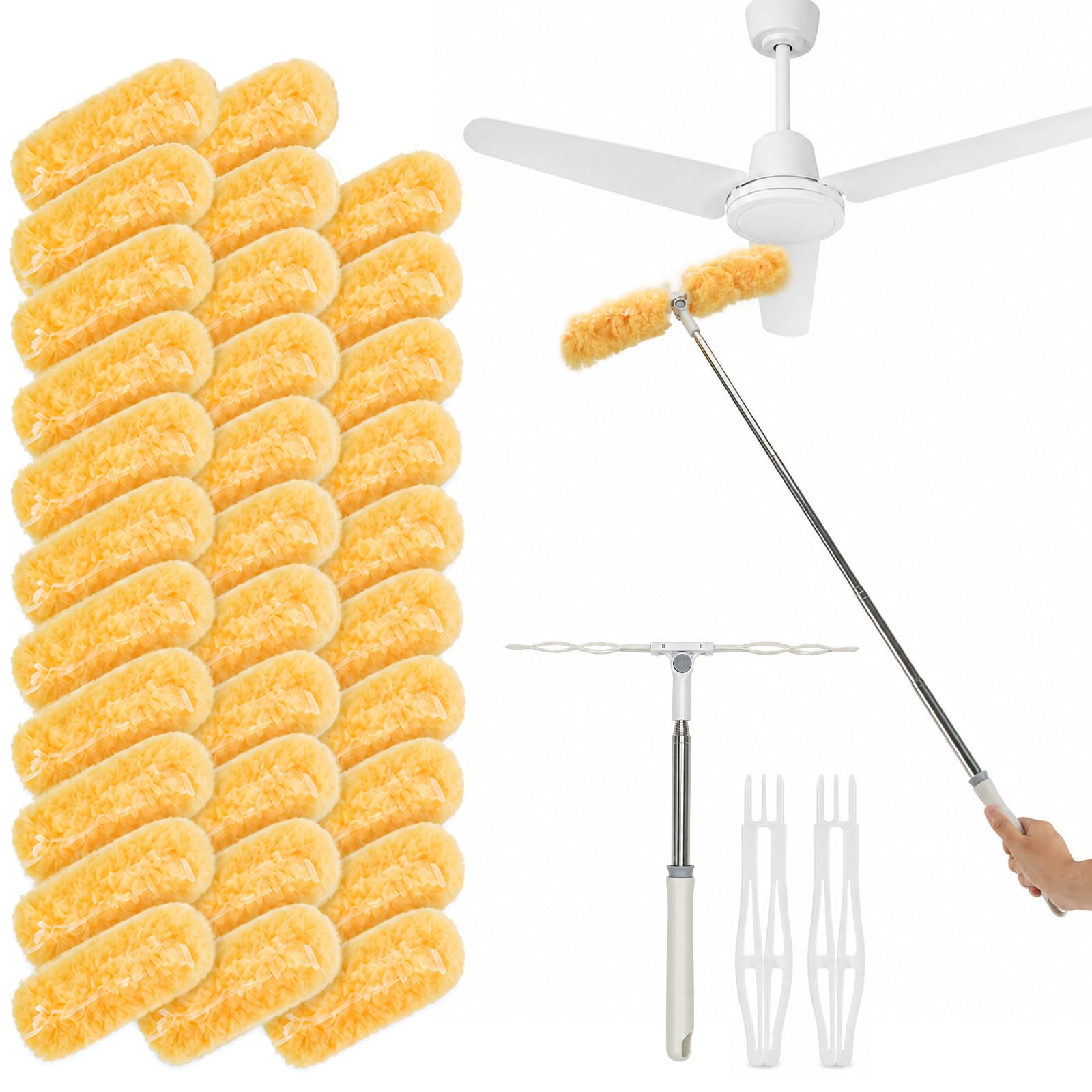 180cm Griff mit 32 Tücher für Swiffer Staubmagnet Nachfüllpack Set | 180cm Ausziehbarer Griff | 360°Nachfüllpack| Doppelkopf-Design| Perfekt kompatibel mit Swiffer