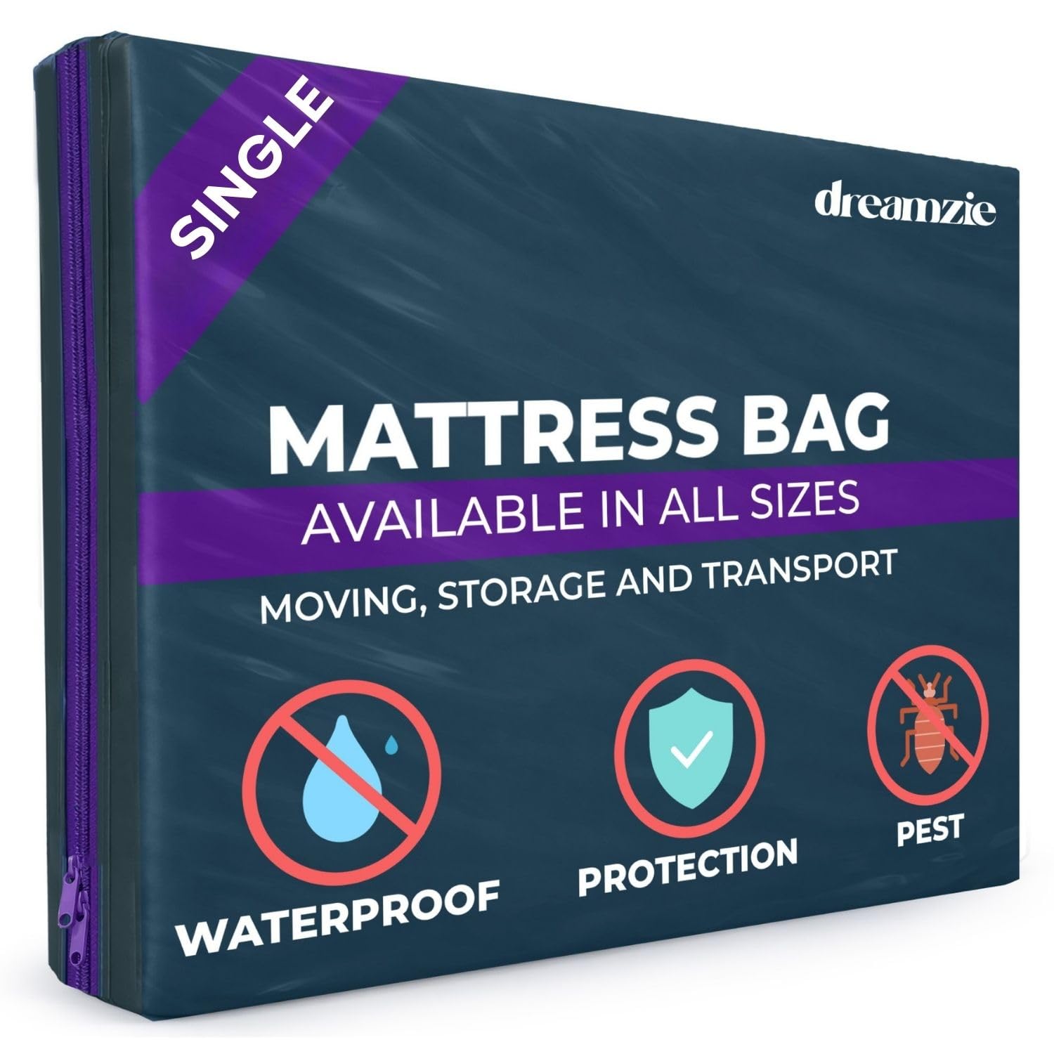 Dreamzie Petrol Blue Single Mattress Cover For Moving, Mattress Storage Bag, Opaque Plastic, Tear Resistant, With Zip - Single