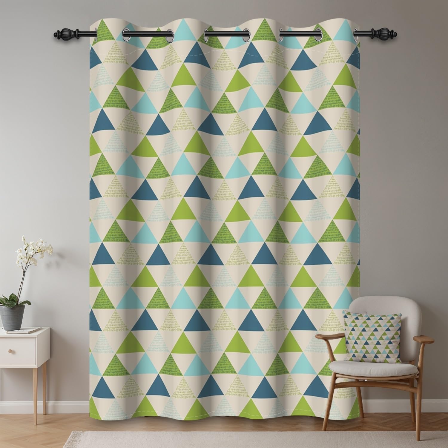 135x229cm Tenda con occhielli Blu Verde Motivo triangolo Astratto Albero geometrica Termica Divisori per ambienti Oscurante Tende per finestre per Camera da letto Soggiorno,1 pannello singolo