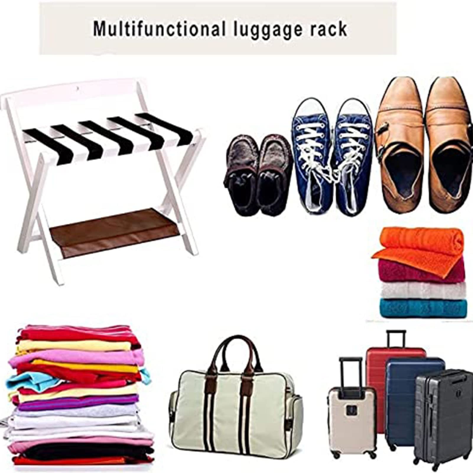 Portaequipajes Plegable para Hotel (2 Unidades): Soporte para Maletas de Dormitorio, Soporte Plegable con Respaldo, Estante Multifuncional de Madera Maciza, Taburete,Wine Red