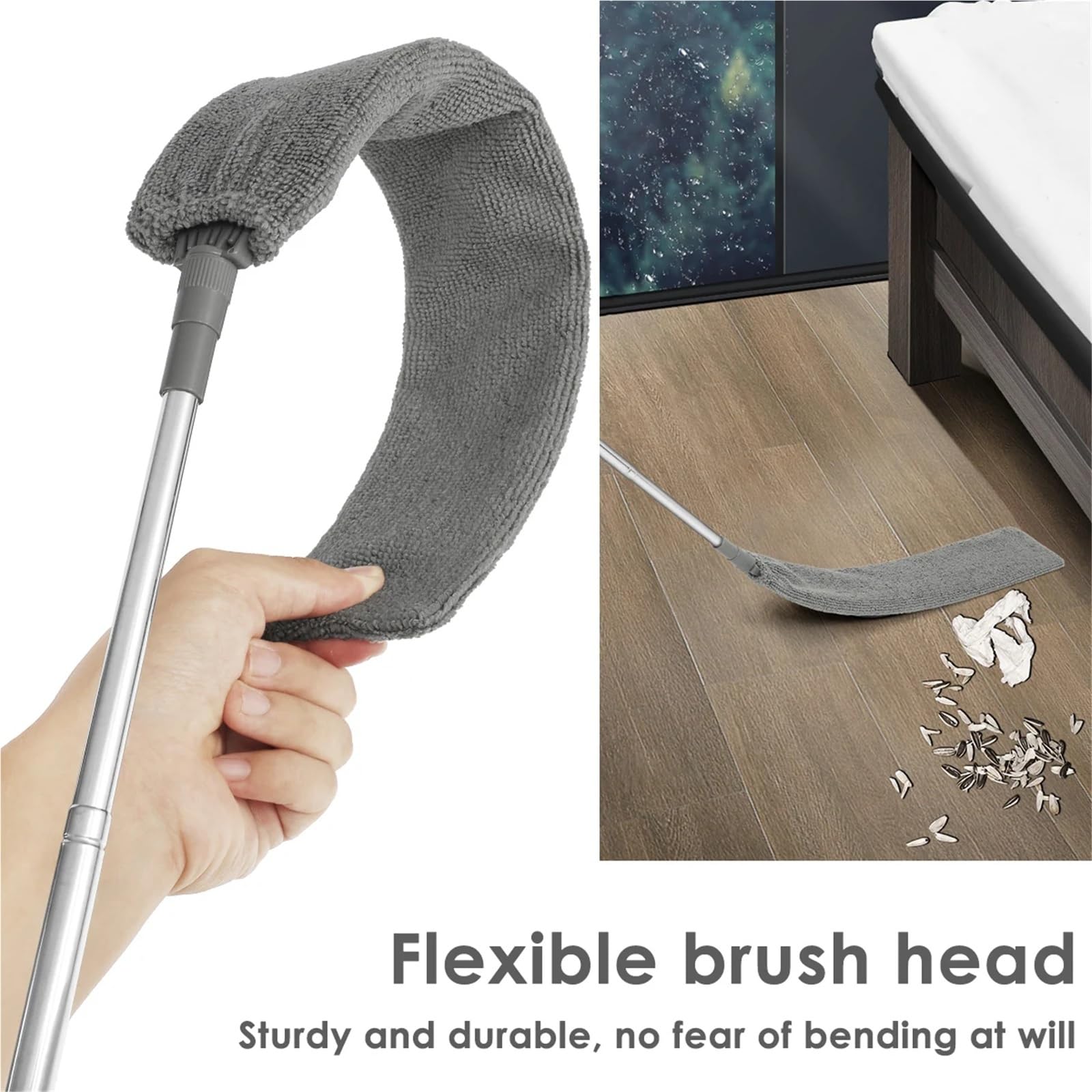 Plumero Atrapapolvo Limpiador de Polvo Gap, cepillos retráctiles Microfibra, Flexibles, Largos y Planos, con Poste Extensible, Herramientas Limpieza del hogar(Dark Gray)
