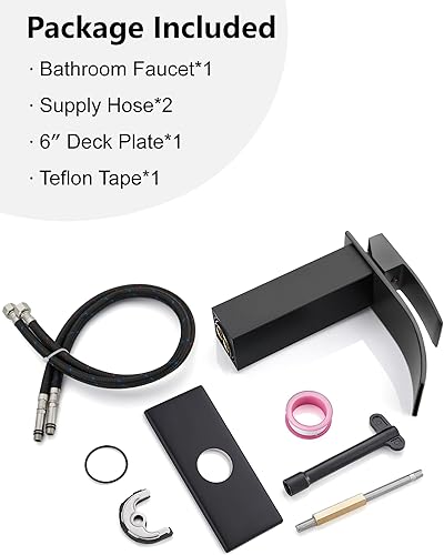 Miniatura 9 de Midanya Grifo de lavabo de baño negro mate con boquilla de cascada de un solo mango para montaje en cubierta de 1 agujero grifo mezclador de agua