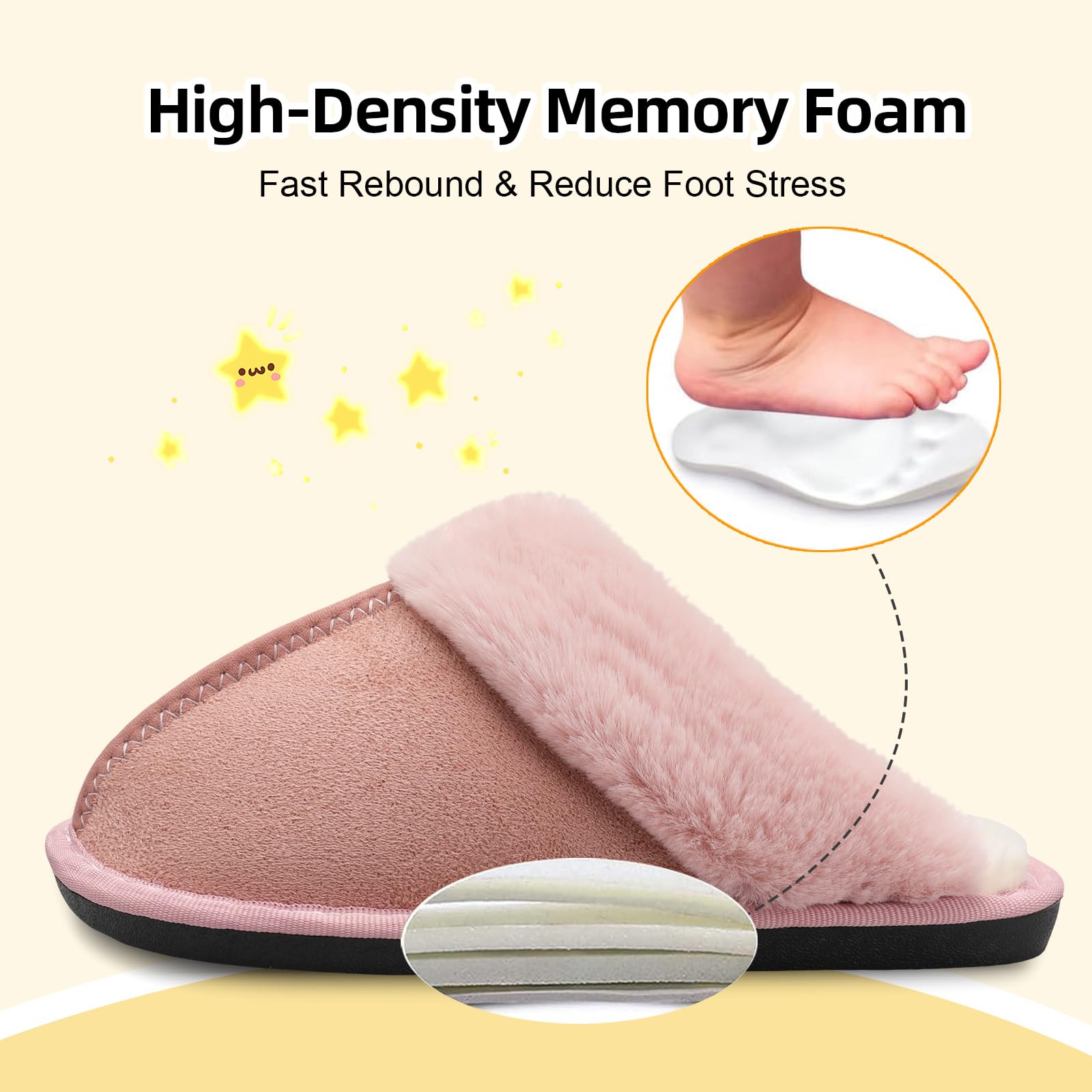 Besroad Pantuflas para niños y niñas, pantuflas de casa cálidas de espuma viscoelástica, pantuflas de felpa suave para dormitorio, para interiores y exteriores, Rosado, 2.5-3.5 Big Kid