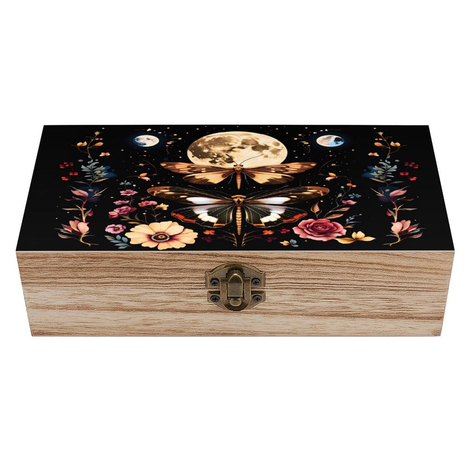 asbwuo Moon And Insect Vintage Wooden Keepsake Box