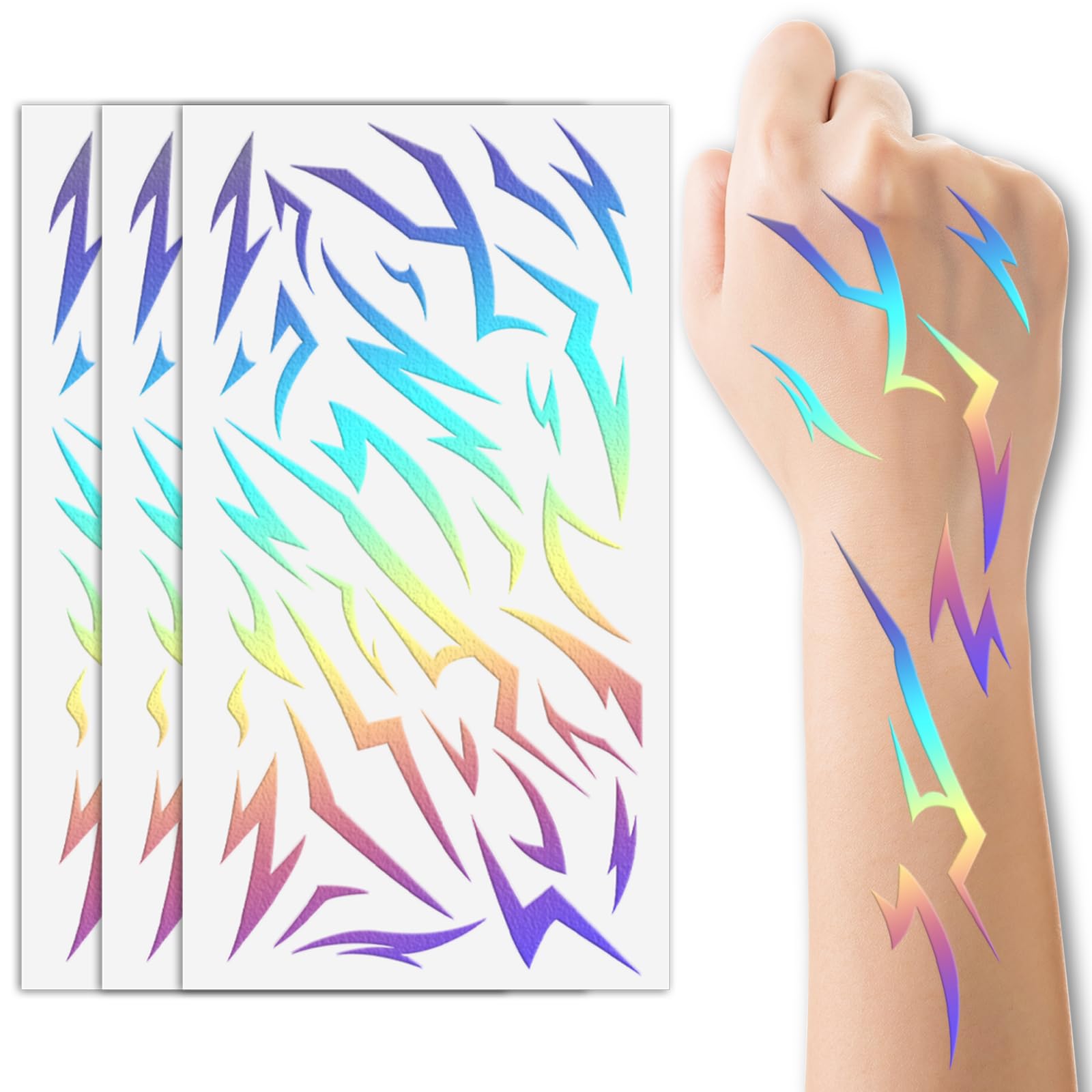 Fantasy Demon Mark Temporary Tattoos, 3 Sheets Waterproof Body Art Stickers for Kids & Adults, Party Favors & Birthday Decorations for Halloween, Cosplay, Festivals and Photo Shoots