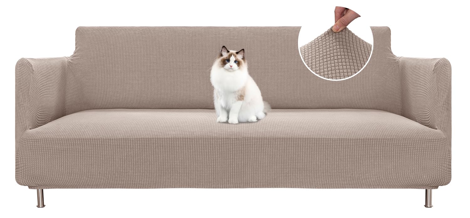 BellaHills Impermeabile Copridivano Grande 3 Posti Con Braccioli(225-260cm), Super Elasticizzato Copri Divano, Copridivani Antiscivolo Antimacchia, Universale Sofa Cover Moderno, Sabbia