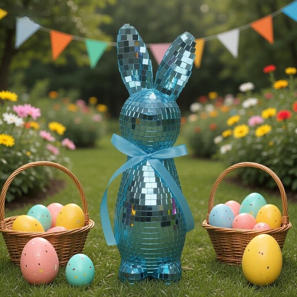 Spiegel Discokugel Osterhase Discokugel Dekoration Coole Reflektierende Licht Spiegelkugeln für DJ Club Party, D-isco Tanzparty Tischdekoration Kaninchen Skulpturen und Statuen