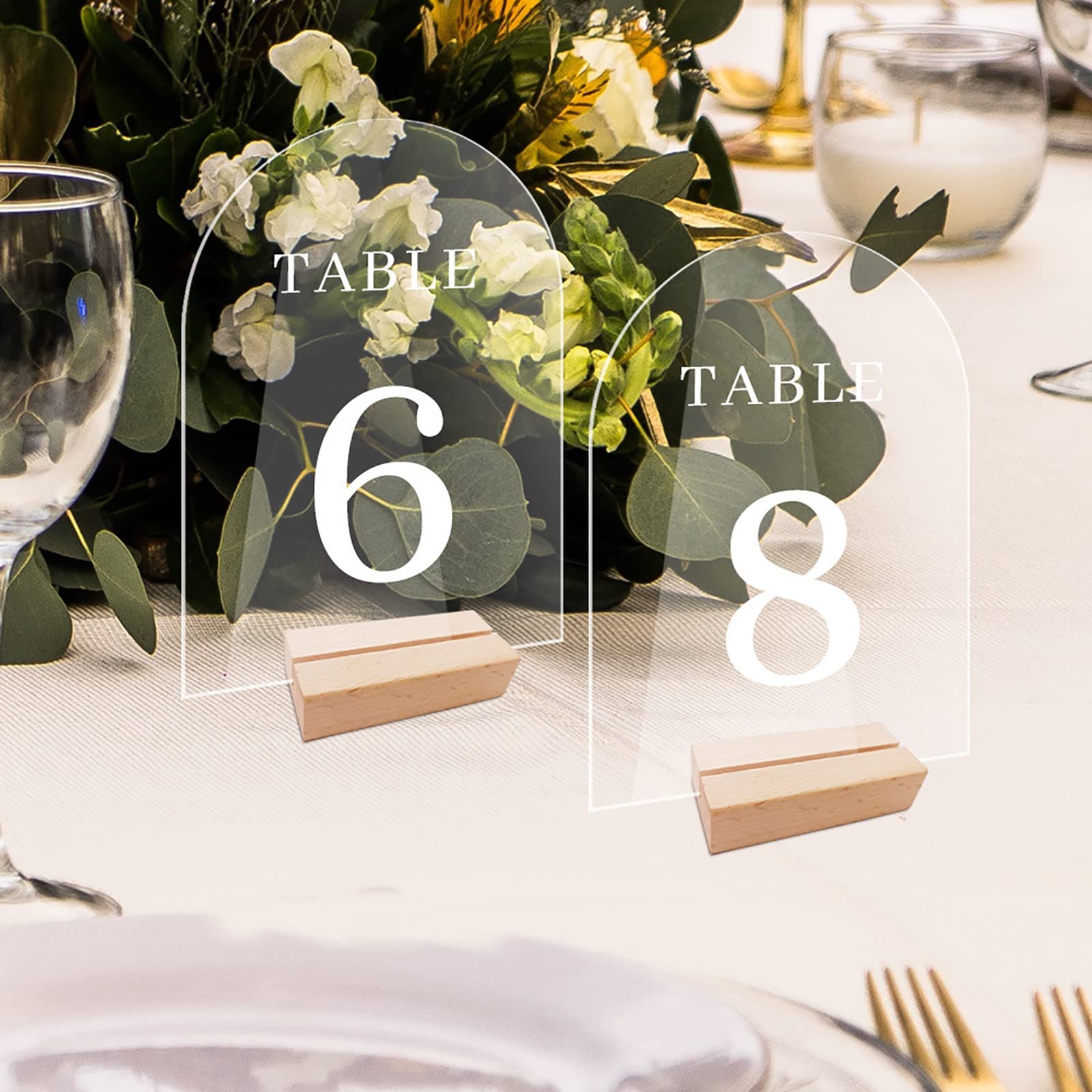 Blank gewölbte Acryl-Tischnummern mit runder Oberseite, Tischnummer für Hochzeitsempfang mit Holzständer, Tischnummer-Ausstellungsständer, für Party, Jubiläum, klares Schild ( Color : S , Size : 1 to