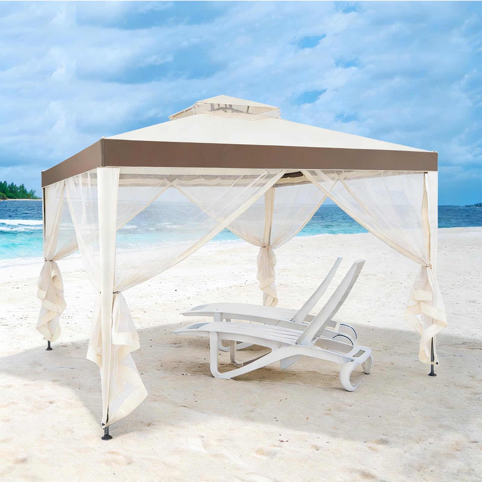 RELAX4LIFE Tonnelle 3x3 Imperméable avec Moustiquaire (Beige)