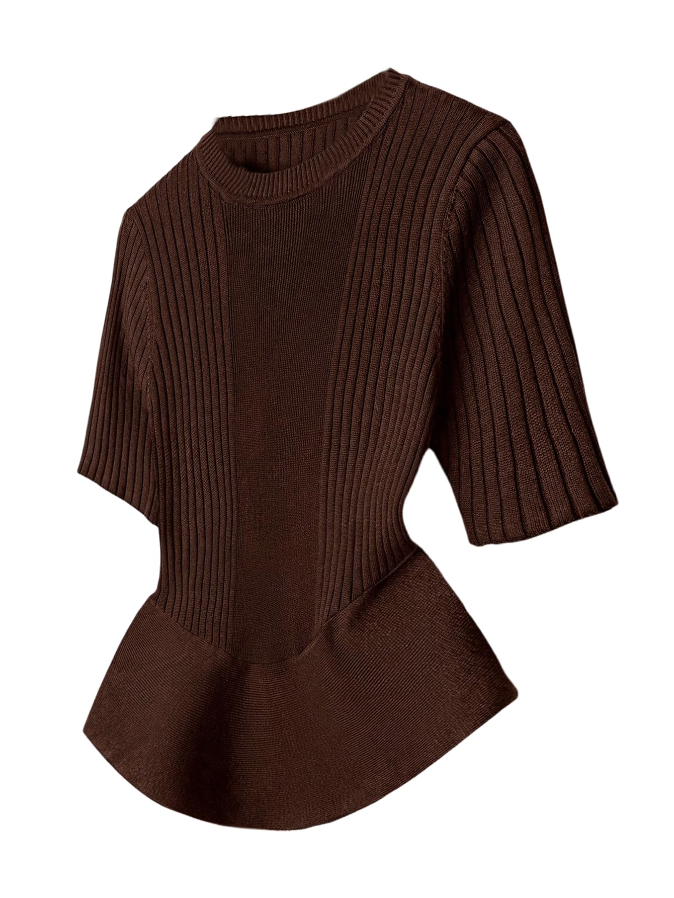 Floerns Womens Short Sleeve Fall Sweater Crewneck Flared Hem Dressy Casual Jumper Tops