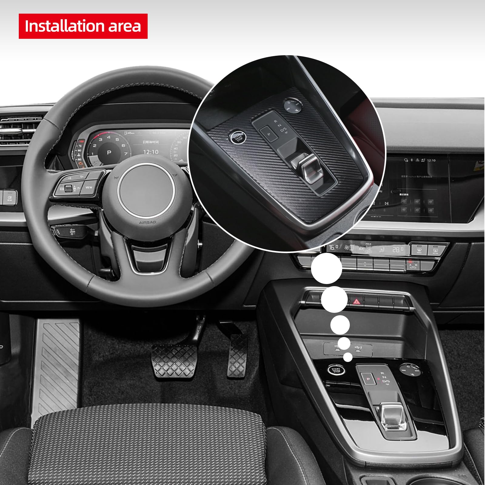 BETTERHUMZ Mittelkonsole Schaltknaufblende Rahmenabdeckung Verkleidung Kompatibel mit Audi A3 8Y S3 RS3 Sportback 2021-2024 für Alcantara-Aufkleber Innenverkleidungszubehör (Karbonleder)