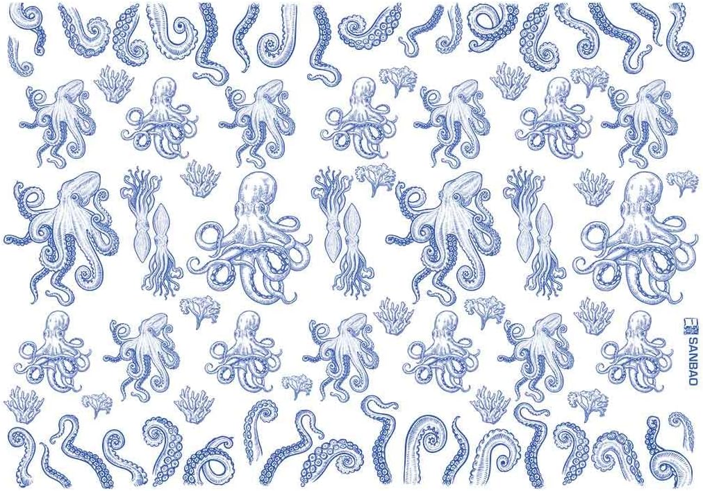Ceramic Decals, Underglaze Transfer - Octopus (Black)