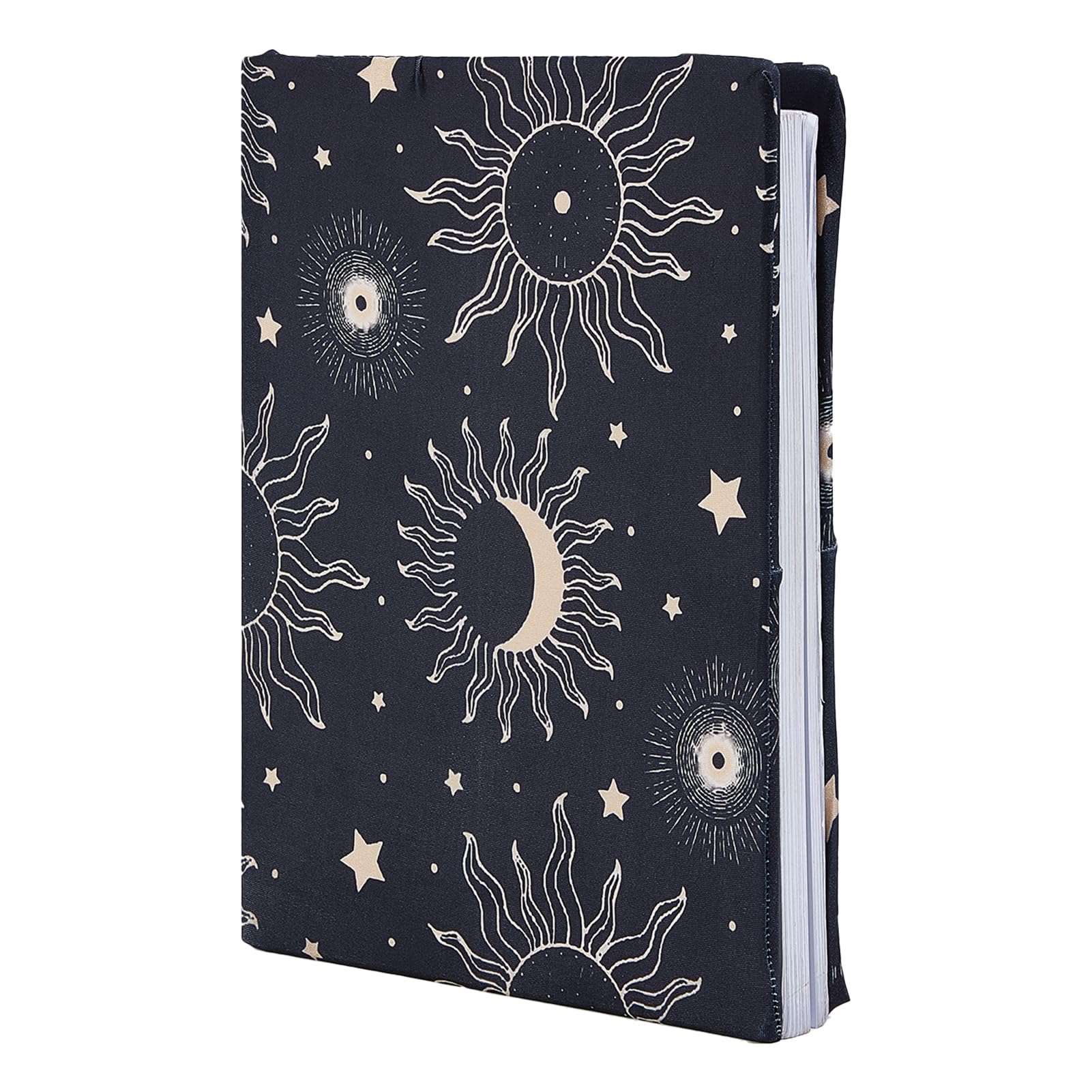 NICENEEDED Gold Sun Moon Stars Stretchable Book Cover, Washable Reusable Elastic Cloth Book Sleeve, Large Adjustable Black Book Protector for Adults โ image 1