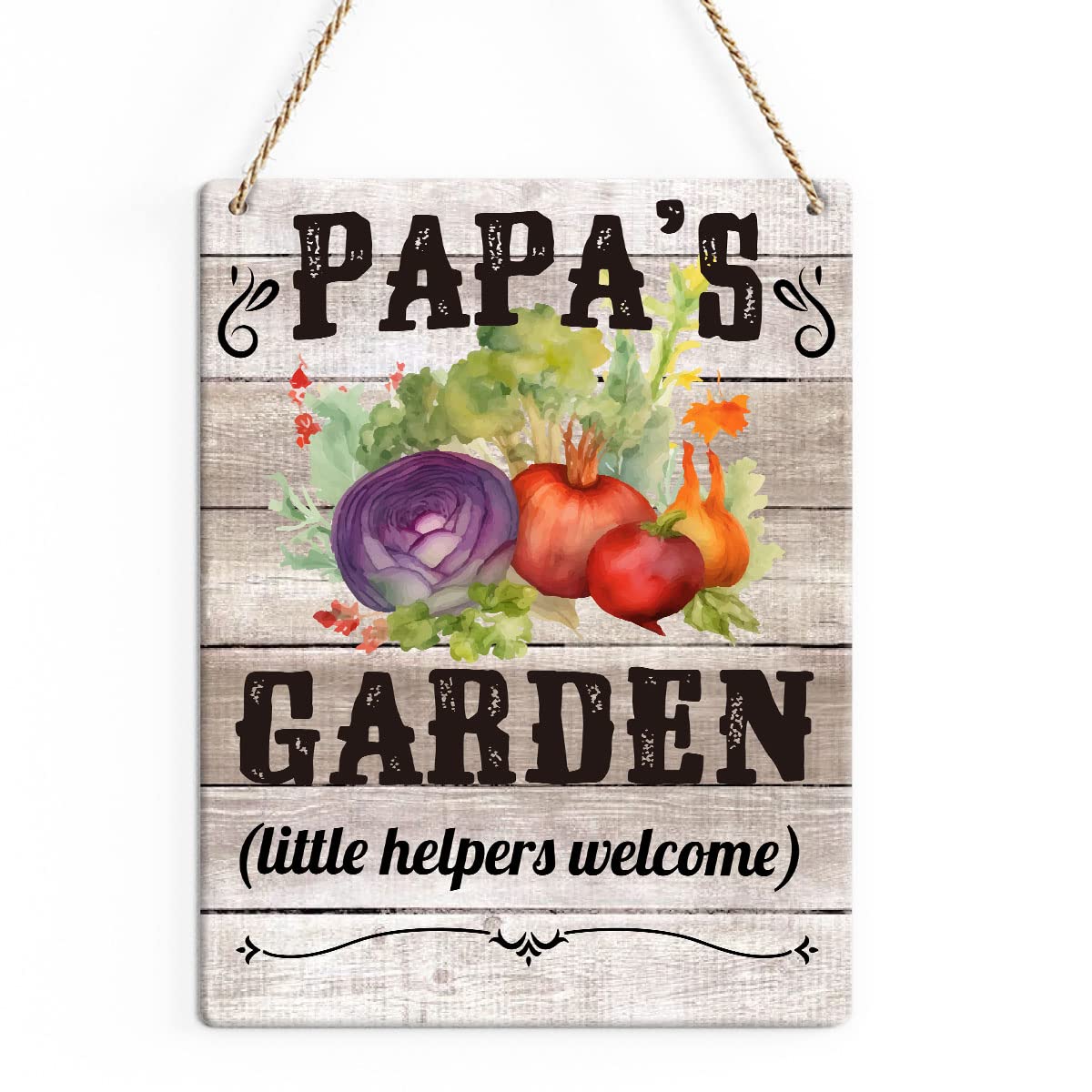 Rustic Papa's Garden Wood Decor Sign, Papa's Garden Little Helpers Welcome Printed Wood Sign Wall Art, Hanging Door Sign, Father's Day Decorative Wood Sign Home Garden Decor 8" x 10"