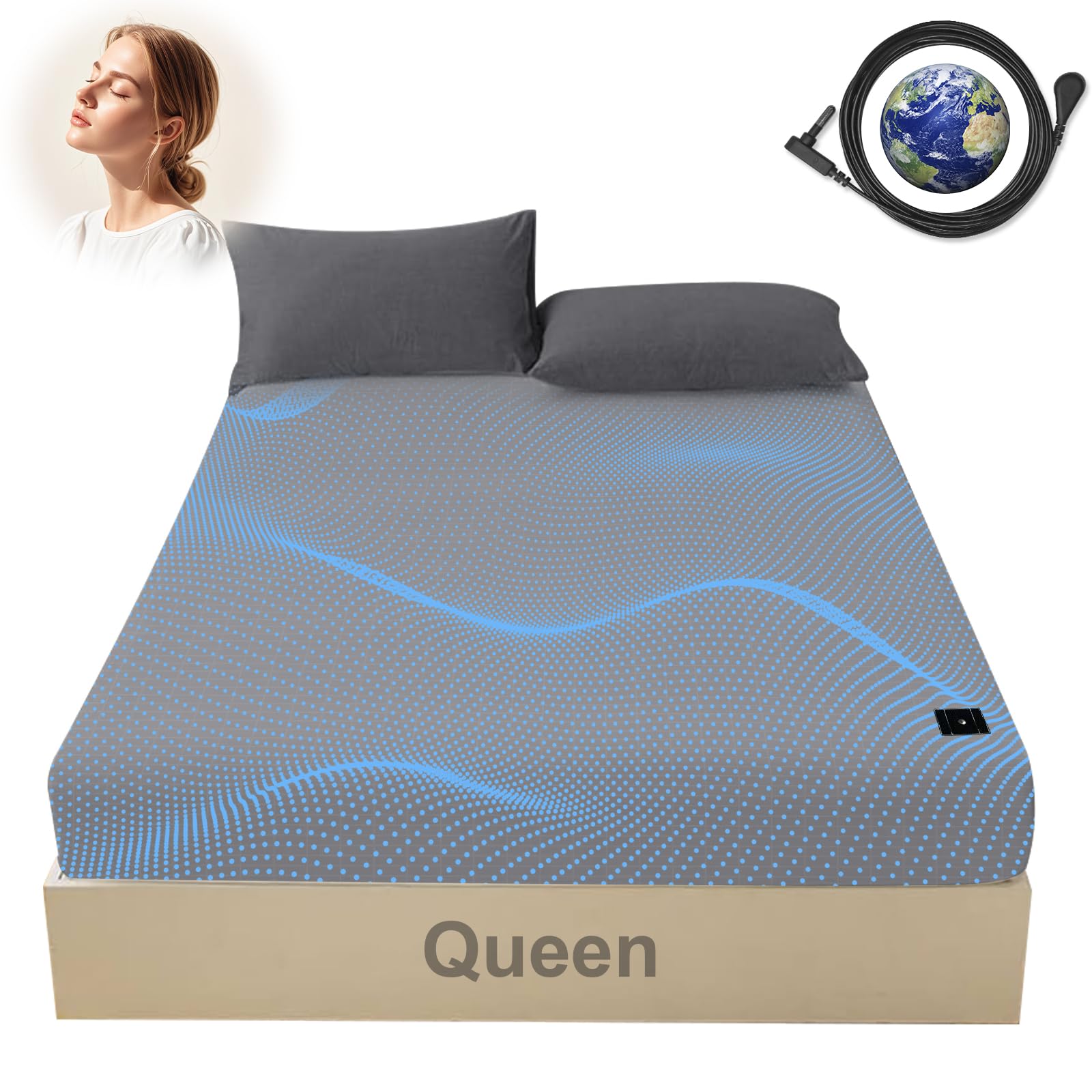 Grounding Sheets for Bed Queen, Fitted Bed Sheet with Grounding Cord for Better Sleep,95% Organic Cotton + 5% Pure Silver Fiber, Conductive Bed Sheets (Gray, Queen 60 * 80inch)