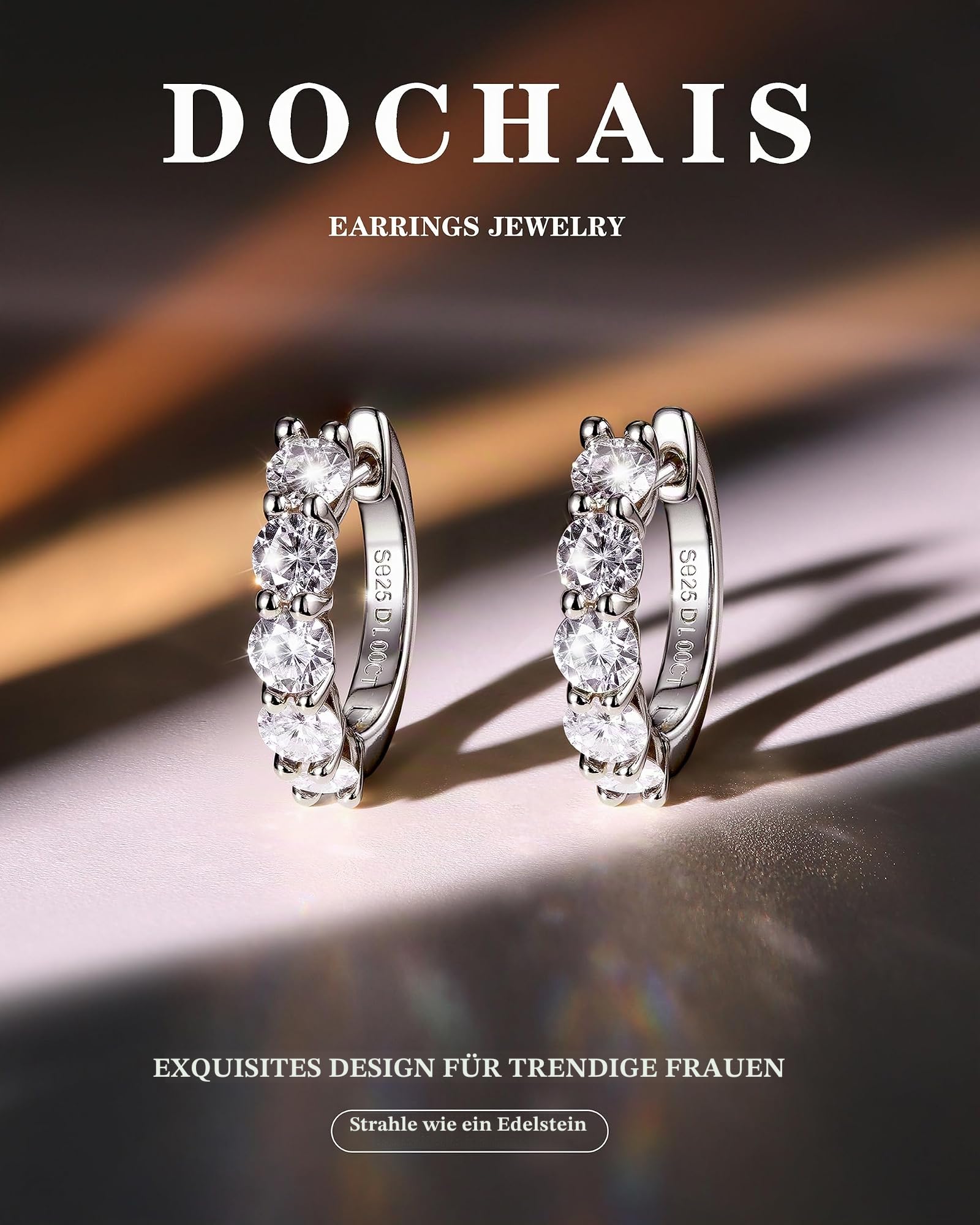 DOCHAIS Moissanite Ohrringe Silber 925 Damen 14K Vergoldetes Hypoallergene Ohrringe Hängende Moissanite Creolen Schmuck Für Frauen Valentinstag Geburtstag Geschenk 3.5mm
