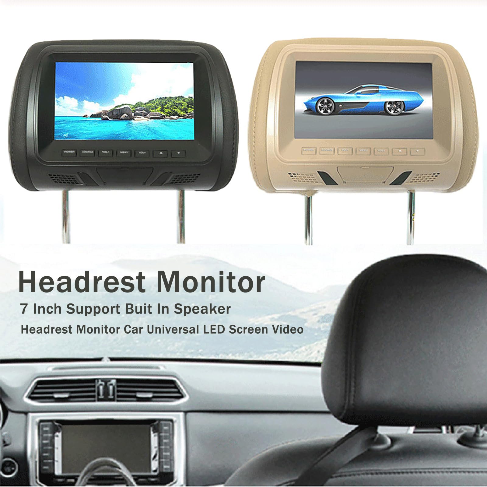 Monitor per Poggiatesta per Auto (7 Pollici), Lettore Dvd di Navigazione Universale per Auto, Display HD 16:9/4:3, Telefono + Connessione Bluetooth, Distanza Regolabile,Black