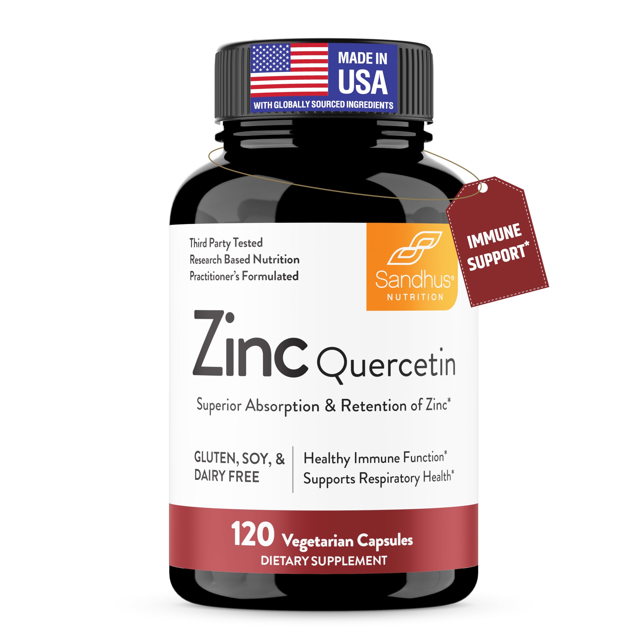 Zinc Quercetin 120 Vegetarian Capsules (Pack of 1) | High Absorption Zink Supplements for Immunity and Seasonal Allergy | Antioxidant Immune Support for Men and Women | Easy to Swallow