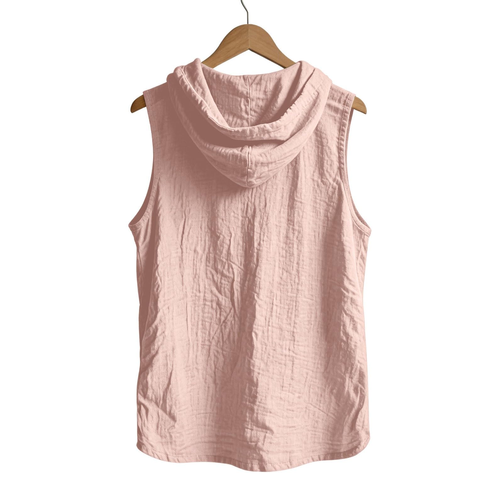 Chemise Lin Homme sans Manches éTé Chemises à Capuche BoutonnéE Chemisette De Plage DéContractéE Regular Fit Surchemise Respirant LéGèRe Veste Grande Taille Hoodie
