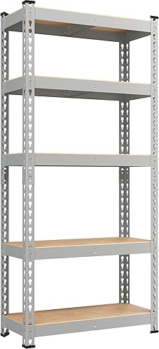 Miniatura 12 de Yaheetech Estantes de pie, estante de almacenamiento de 5 niveles, estantería resistente, estantes de garaje ajustables, estante de utilidad, Negro