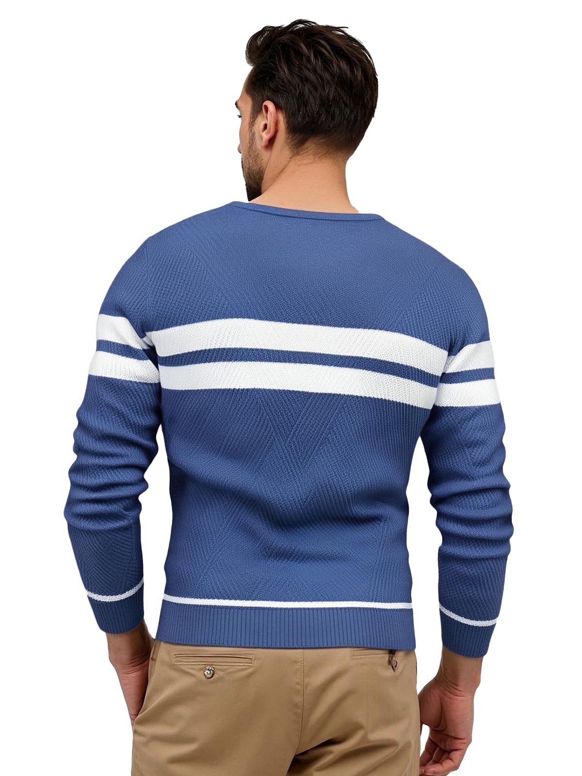Jersey Hombre Invierno Suéter Casual con Bloques de Color Cuello Redondo Manga Larga Jersey de Uso Diario a Rayas Tops