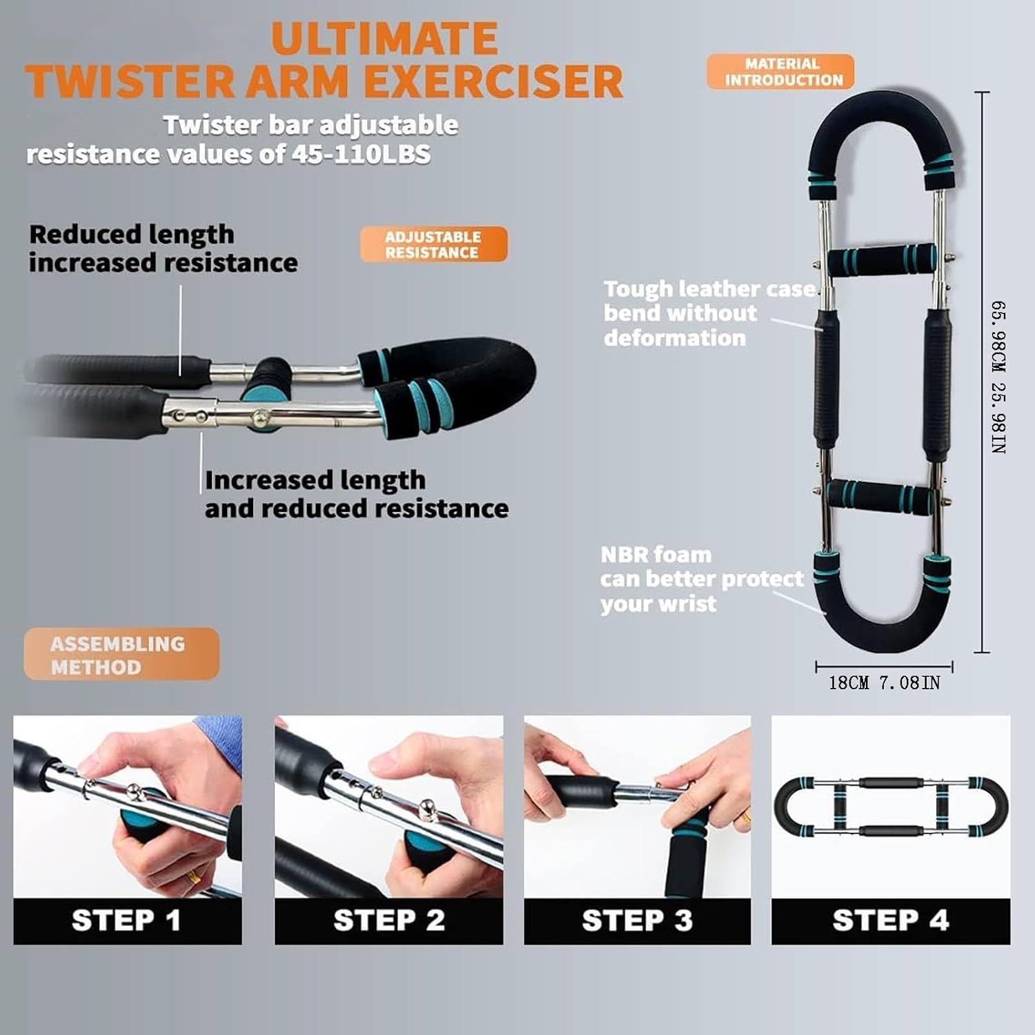 Twister Arm Trainer, Regulowany Fitness Chest Expander, Maszyna do rzeźbienia talii Twister, Trener ud dla mężczyzn, Wyjmowana konstrukcja, Do domowego sprzętu treningowego