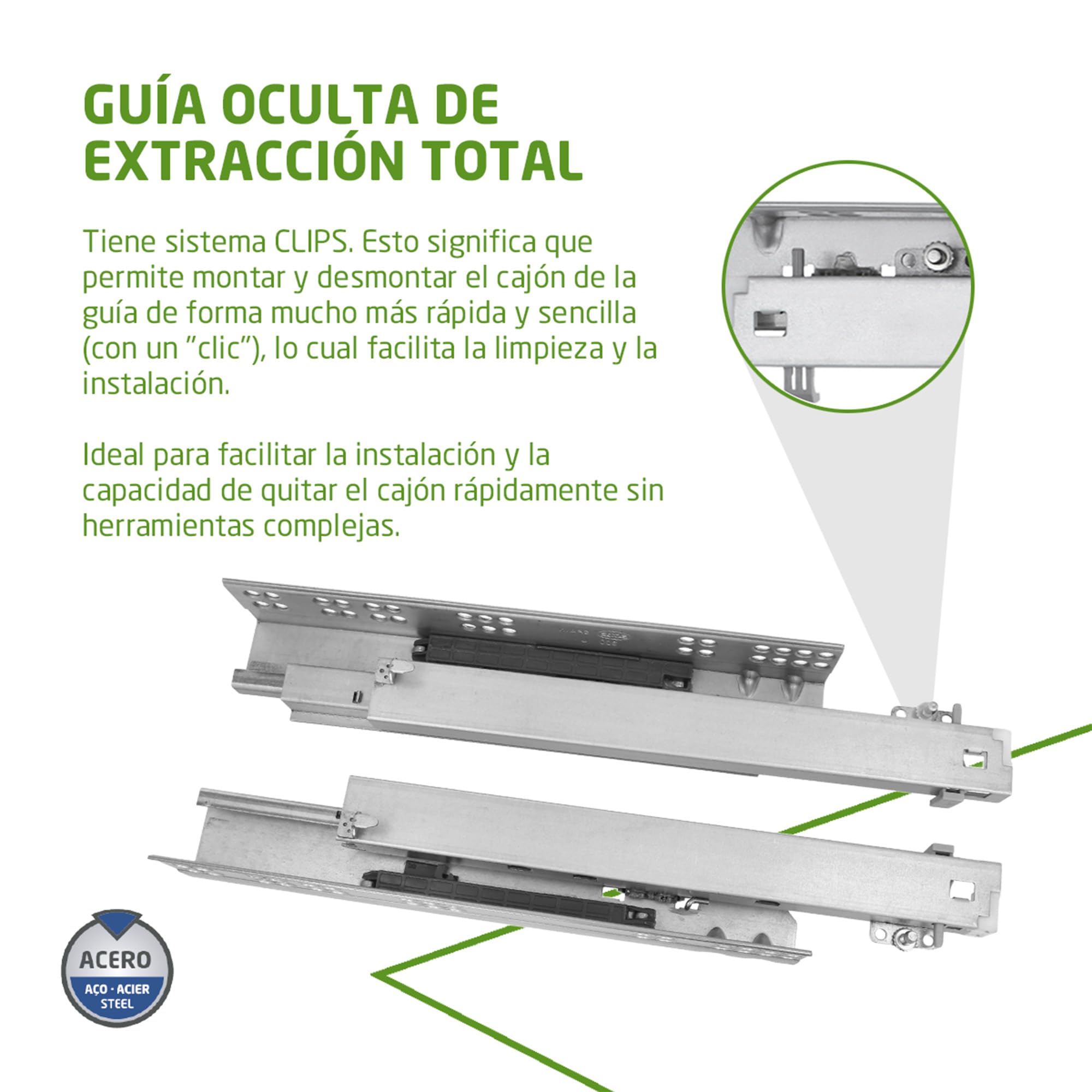 Amig - Juego de 2 guías Correderas Mod.41 de Acero Zincado para Cajones de Muebles, Cajoneras o Armarios - De Extracción Total con Autocierre - Resistencia de carga: 25 Kg/Par - Medidas: 400 mm