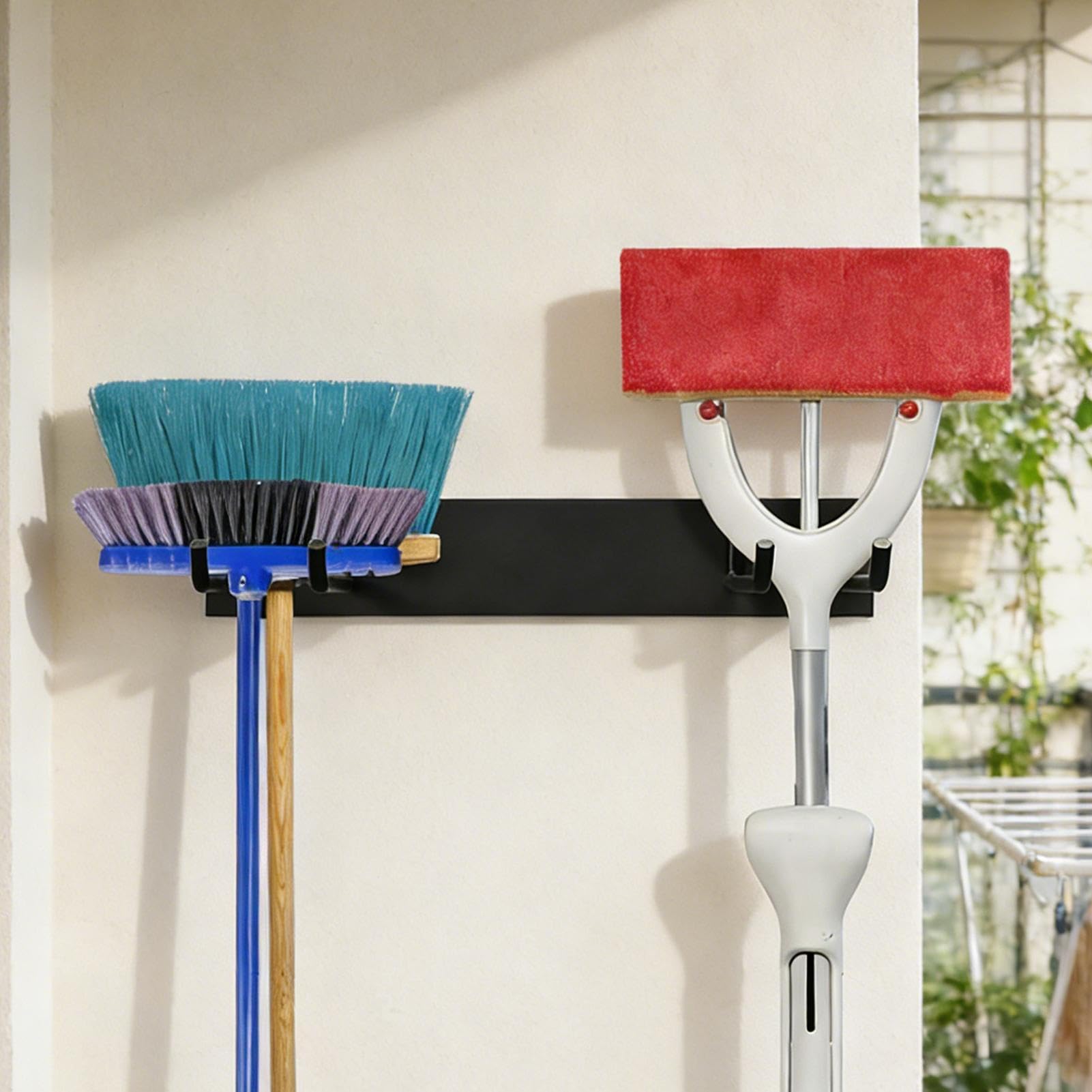 Estante para Herramientas de Pared Estante De Pared Resistente Con | Gancho Para Escobas Y Fregonas Para Sillas Escaleras Rastrillos Garaje Jardin Y Hogar