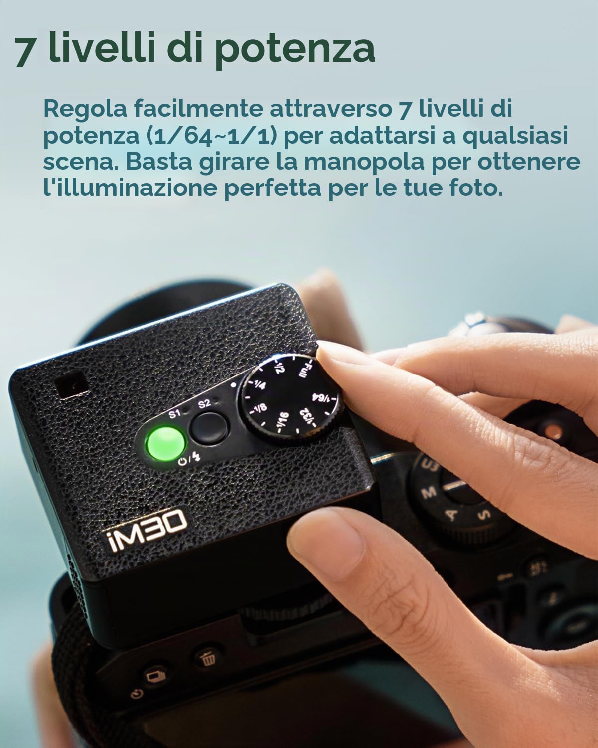 Godox iM30 Flash Tascabile per Fotocamera, Controllo Ottico S1/S2, Temperatura Colore 6500 K ± 200 K, 7 Livelli di Potenza (1/64~1/1), Numero Guida 15 (ISO 100, Metro)