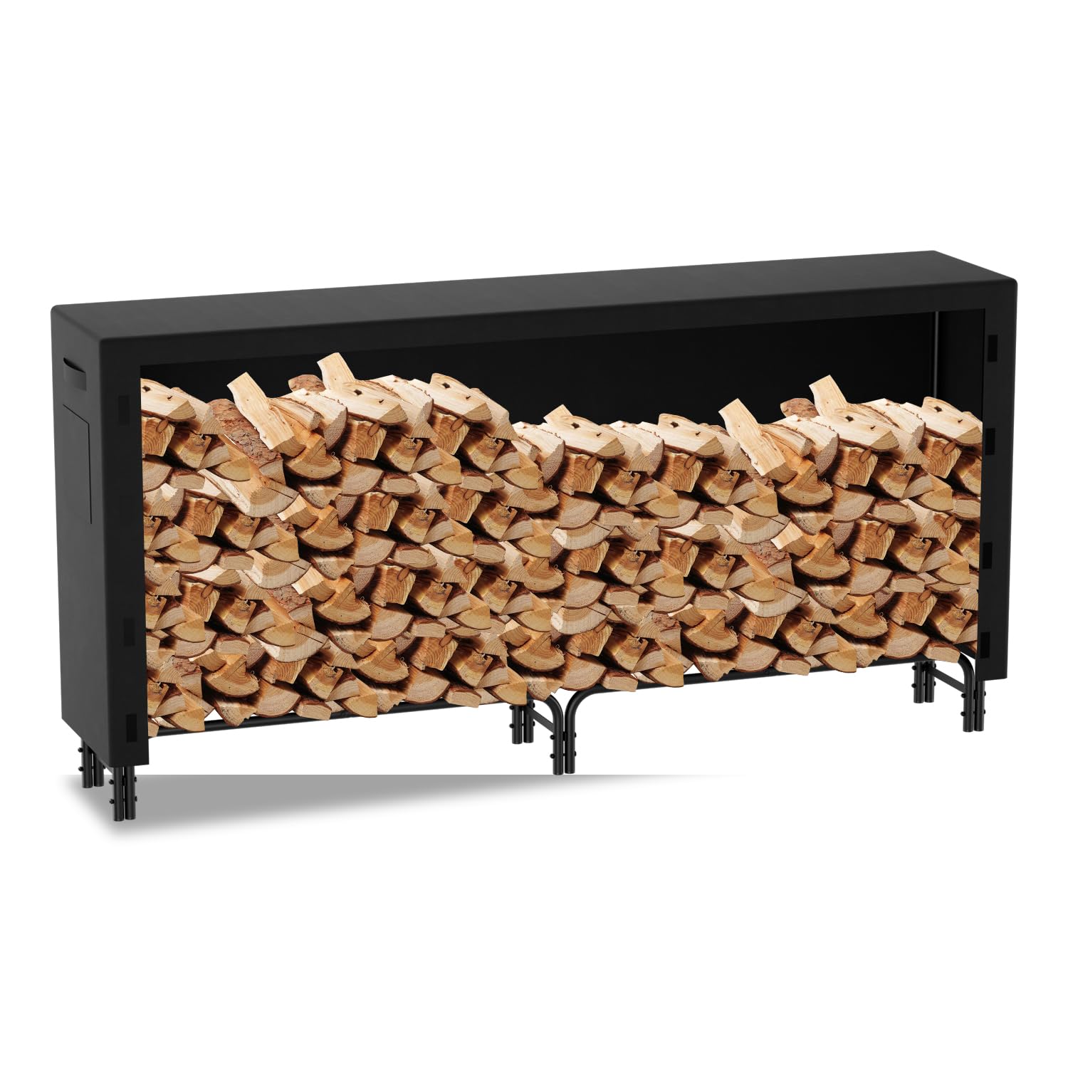 Daromigo Kaminholzregal Metall 244x34.5x124cm Brennholzregal mit Schutzhülle Stahlrahmen Pulverbeschichtet Kaminholzunterstand 300kg Wasserdicht Holzlager für Terrasse Garten
