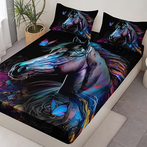 Miniatura 9 de HOSIMA Sábana bajera ajustable con estampado de vaca con 2 fundas de almohada, juego de ropa de cama con temática de animales de granja, girasol,