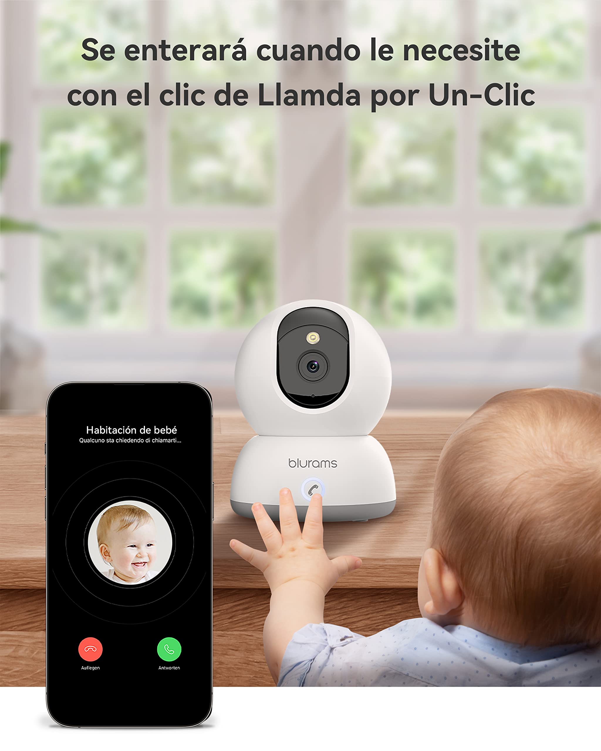 blurams Camara Vigilancia Wi-Fi Interior 2K, Cámara IP 360° Cámara Bebés,Camara Seguridad para Perros/Bebé/Ancianos,Visión Nocturna, Llamada One-Touch,Audio Bidireccional,Admite Tarjeta SD y Cloud